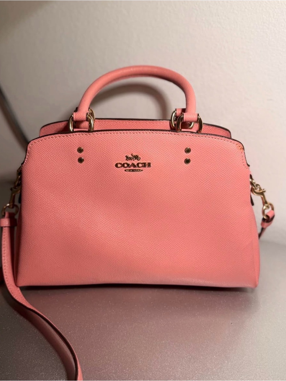 COACH Coral Pink Leather Satchel with Gold Hardware